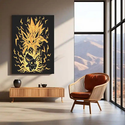 Anime Metal Poster | Pokemon The Electric Evolution Within | Thunder Awakening Metal Frame Inner Energy & Power Transformation Anime Wall Art - TURTLEWINGS