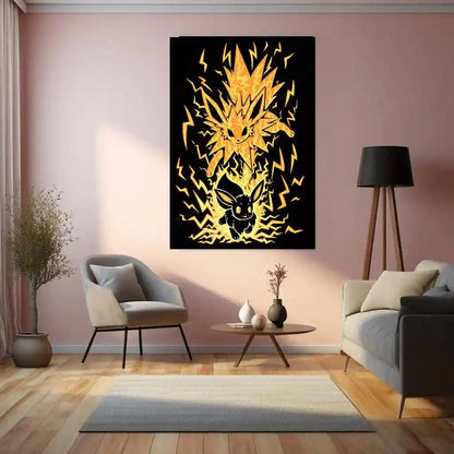 Anime Metal Poster | Pokemon The Electric Evolution Within | Thunder Awakening Metal Frame Inner Energy & Power Transformation Anime Wall Art - TURTLEWINGS
