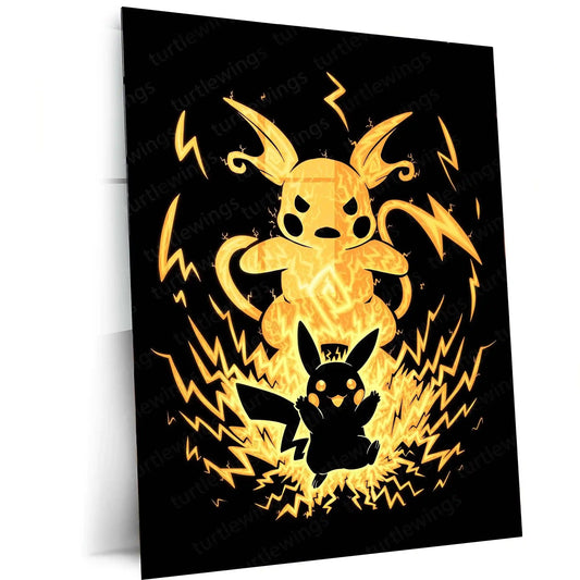 Anime Metal Poster | The Electric Mouse Within | Pokemon Evolution Energy Metal Frame | Inner Power, Lightning & Awakening Wall Art - TURTLEWINGS 