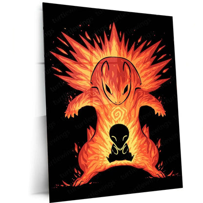 Anime Metal Poster | The Explosion Within | Pokemon Fire Evolution Energy Metal Frame Inner Flame, Power & Awakening Wall Art - TURTLEWINGS 