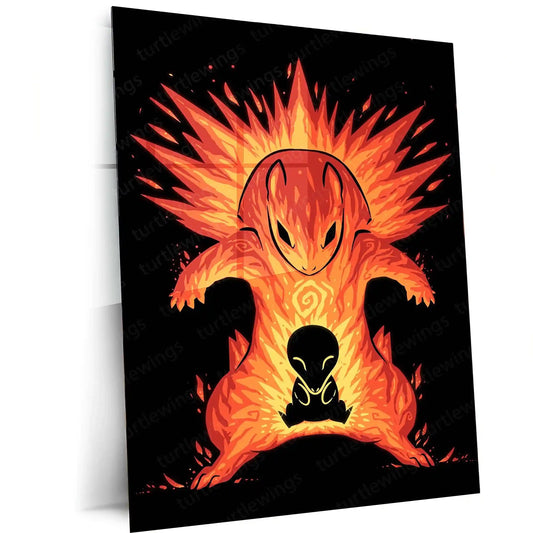 Anime Metal Poster | The Explosion Within | Pokemon Fire Evolution Energy Metal Frame Inner Flame, Power & Awakening Wall Art - TURTLEWINGS 