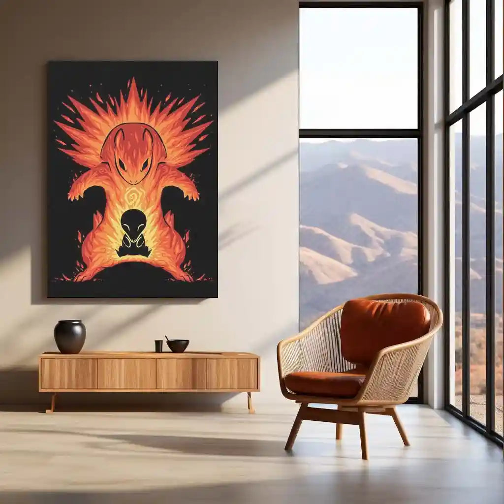 Anime Metal Poster | The Explosion Within | Pokemon Fire Evolution Energy Metal Frame Inner Flame, Power & Awakening Wall Art - TURTLEWINGS 