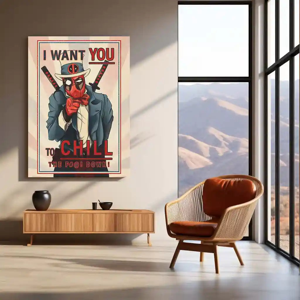 The Fall Down Deadpool – Chill Out Parody Art | Comic-Inspired Metal Frame Poster - TURTLEWINGS