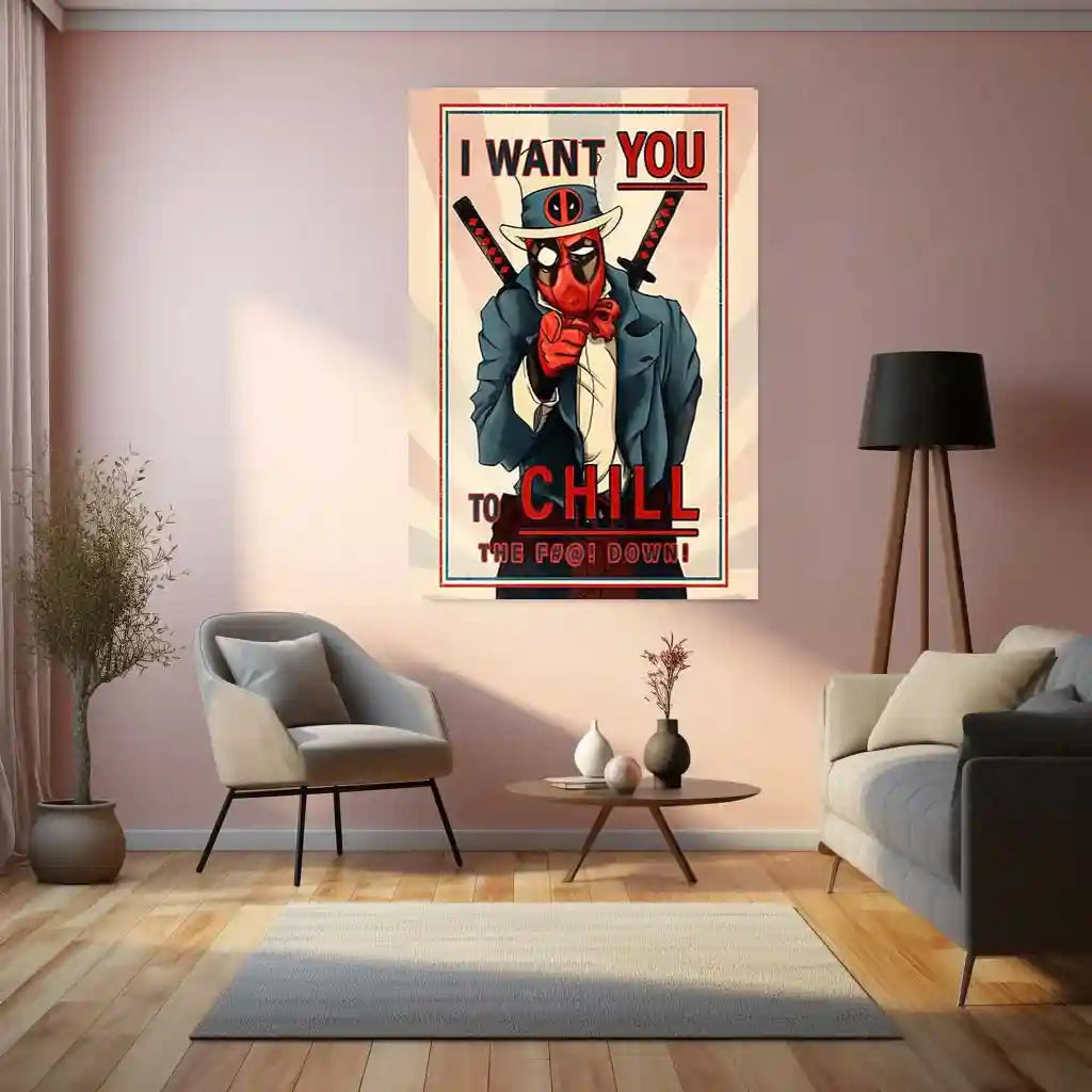 The Fall Down Deadpool – Chill Out Parody Art | Comic-Inspired Metal Frame Poster - TURTLEWINGS