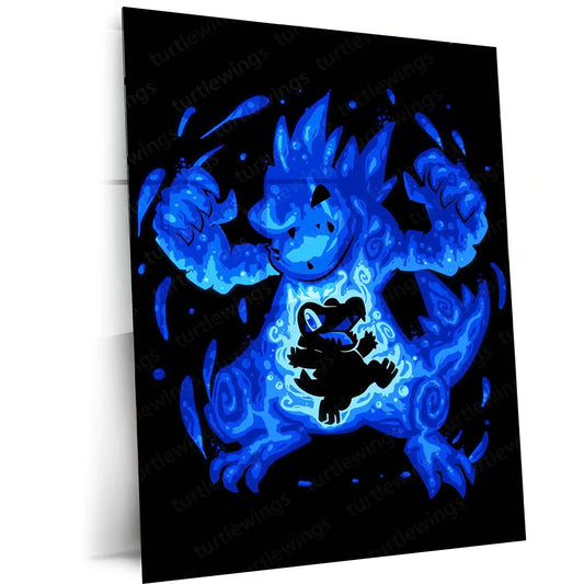 Anime Metal Poster | The Ferocious Water Within | Pokemon-Inspired Evolution Metal Frame Inner Power, Flow & Aquatic Awakening Wall Art - TURTLEWINGS 