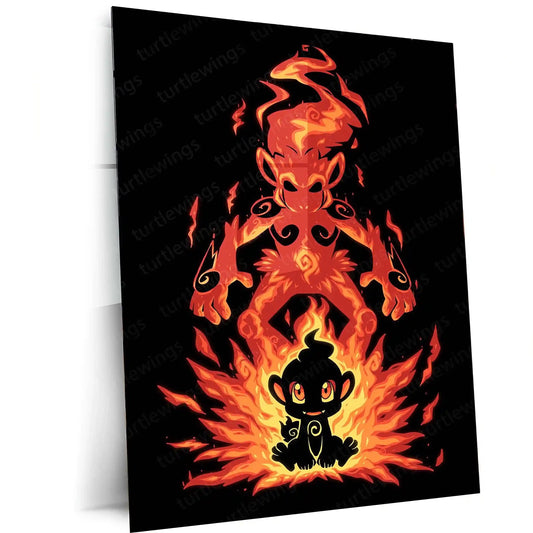 Anime Metal Poster | The Fire Ape Stance Within | Pokemon Evolution Flame Metal Frame Inner Power, Discipline & Blazing Awakening Wall Art - TURTLEWINGS 