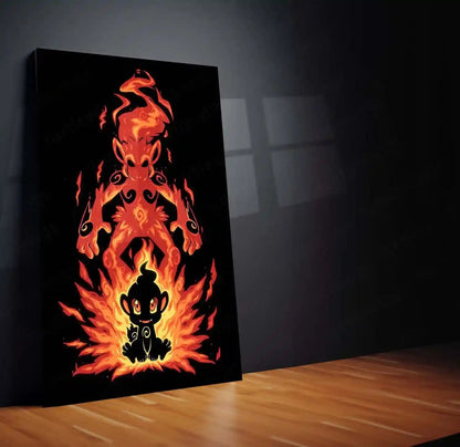 Anime Metal Poster | The Fire Ape Stance Within | Pokemon Evolution Flame Metal Frame Inner Power, Discipline & Blazing Awakening Wall Art - TURTLEWINGS 