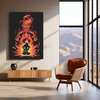 Anime Metal Poster | The Fire Ape Stance Within | Pokemon Evolution Flame Metal Frame Inner Power, Discipline & Blazing Awakening Wall Art - TURTLEWINGS 