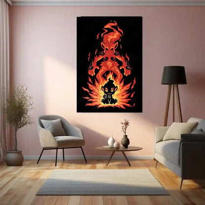 Anime Metal Poster | The Fire Ape Stance Within | Pokemon Evolution Flame Metal Frame Inner Power, Discipline & Blazing Awakening Wall Art - TURTLEWINGS 