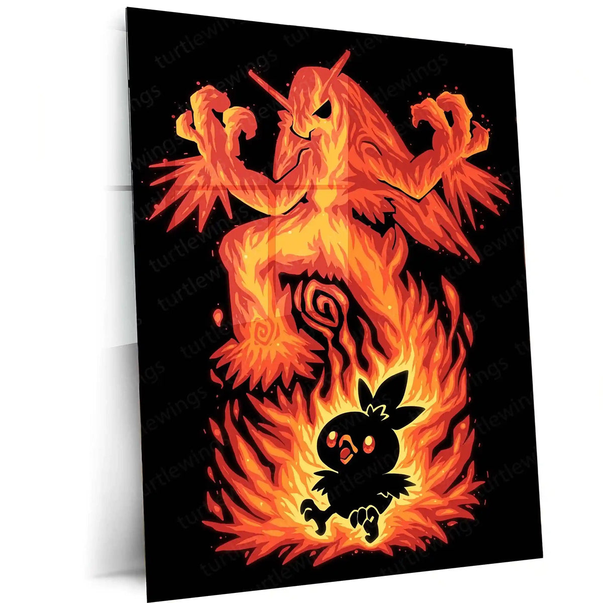 Anime Metal Poster | The Fire Bird Within | Pokemon Ascension Metal Frame Rebirth, Flame & Legendary Awakening Wall Art - TURTLEWINGS 