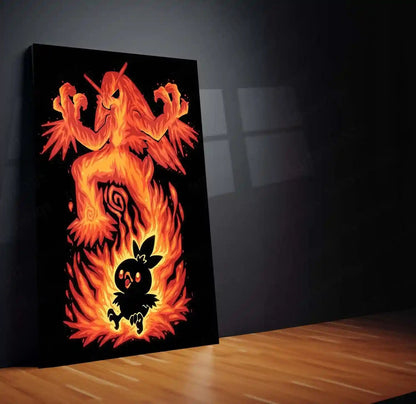 Anime Metal Poster | The Fire Bird Within | Pokemon Ascension Metal Frame Rebirth, Flame & Legendary Awakening Wall Art - TURTLEWINGS 