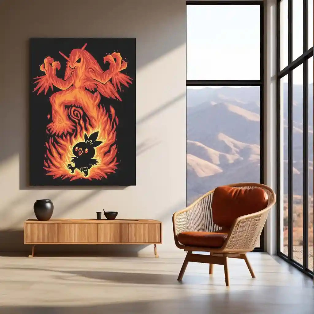 Anime Metal Poster | The Fire Bird Within | Pokemon Ascension Metal Frame Rebirth, Flame & Legendary Awakening Wall Art - TURTLEWINGS 