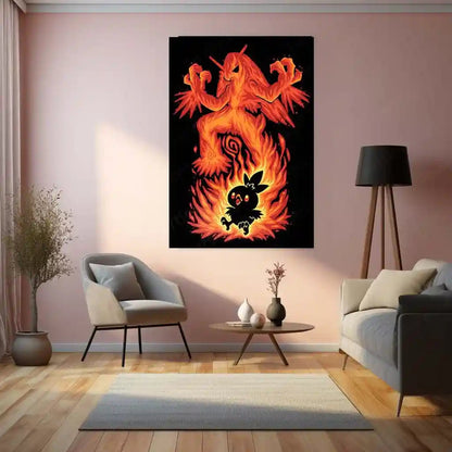 Anime Metal Poster | The Fire Bird Within | Pokemon Ascension Metal Frame Rebirth, Flame & Legendary Awakening Wall Art - TURTLEWINGS 