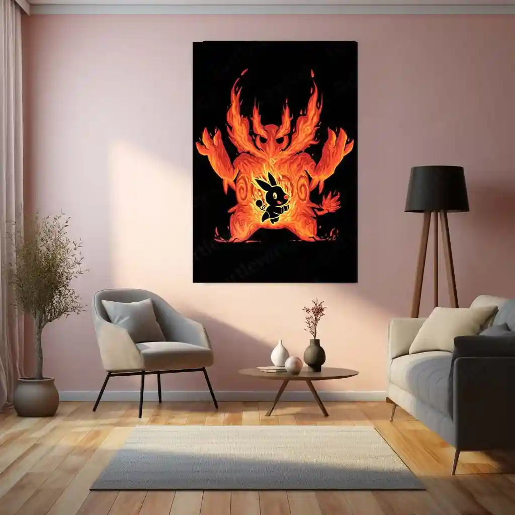 Anime Metal Poster | The Fire Boar Within | Pokemon Flame Evolution Metal Frame Inner Rage, Power & Unstoppable Will Wall Art - TURTLEWINGS 