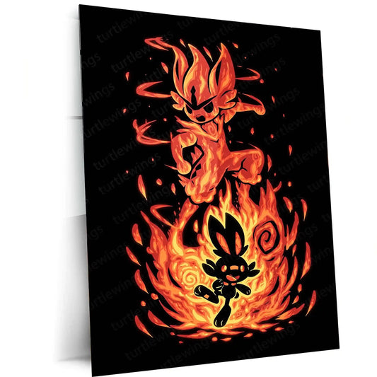 Anime Metal Poster | The Fire Bunny Within | Pokemon Blaze Evolution Metal Frame Speed, Passion & Unstoppable Rise Wall Art - TURTLEWINGS 