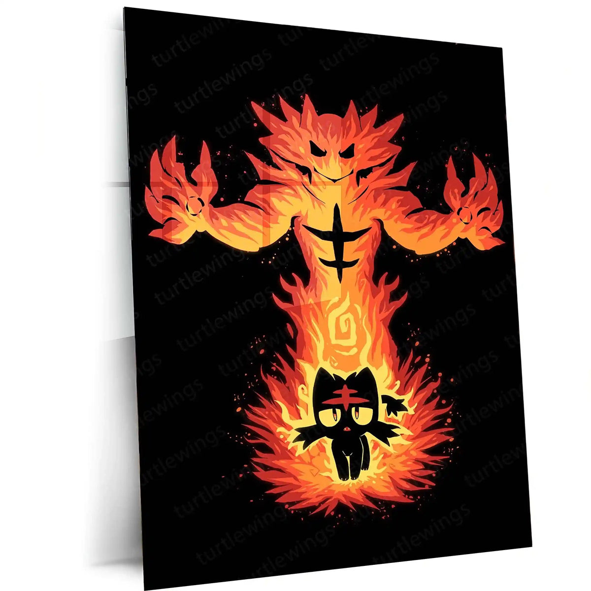 Anime Metal Poster | The Fire Cat Within | Pokemon Flame Awakening Metal Frame Inner Power, Blaze & Evolution Wall Art - TURTLEWINGS 