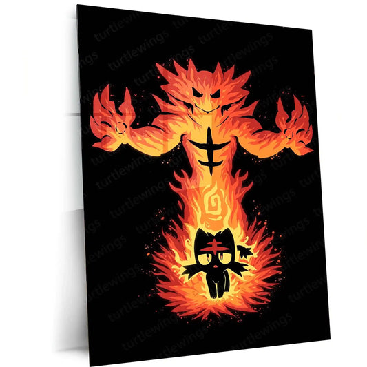 Anime Metal Poster | The Fire Cat Within | Pokemon Flame Awakening Metal Frame Inner Power, Blaze & Evolution Wall Art - TURTLEWINGS 