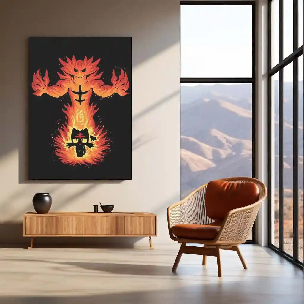 Anime Metal Poster | The Fire Cat Within | Pokemon Flame Awakening Metal Frame Inner Power, Blaze & Evolution Wall Art - TURTLEWINGS 