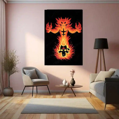 Anime Metal Poster | The Fire Cat Within | Pokemon Flame Awakening Metal Frame Inner Power, Blaze & Evolution Wall Art - TURTLEWINGS 