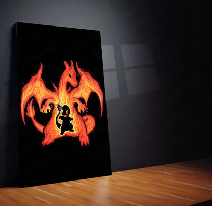 Anime Metal Poster | The Fire Dragon Within | Pokemon Evolution Flame Metal Frame Inner Power, Blaze & Ascension Wall Art - TURTLEWINGS 