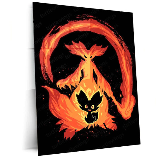 Anime Metal Poster | The Fire Mage Within | Pokemon Evolution Flame Metal Frame Inner Mastery, Arcane Fire & Awakening Wall Art - TURTLEWINGS 