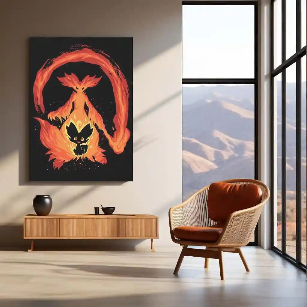 Anime Metal Poster | The Fire Mage Within | Pokemon Evolution Flame Metal Frame Inner Mastery, Arcane Fire & Awakening Wall Art - TURTLEWINGS 