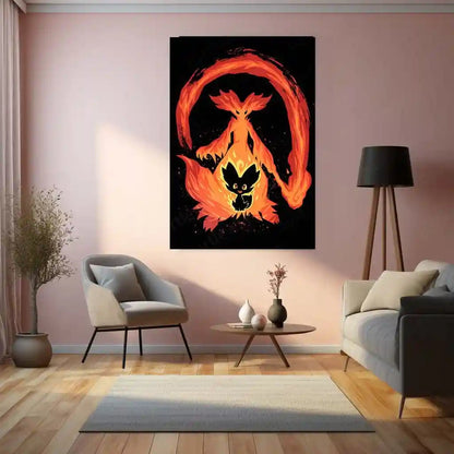 Anime Metal Poster | The Fire Mage Within | Pokemon Evolution Flame Metal Frame Inner Mastery, Arcane Fire & Awakening Wall Art - TURTLEWINGS 