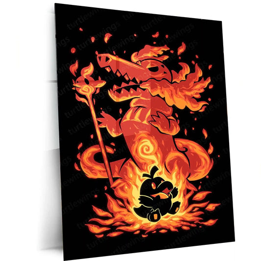 Anime Metal Poster | The Fire Singer Within | Pokemon Evolution Flame Metal Frame Inner Power, Passion & Burning Will Wall Art - TURTLEWINGS 
