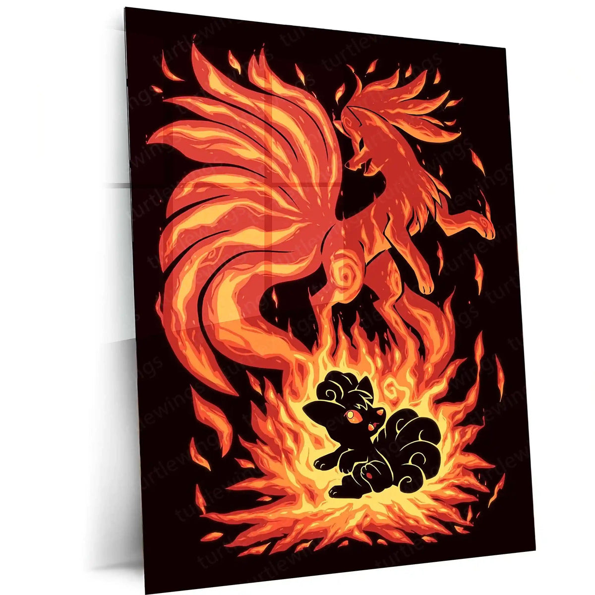 Anime Metal Poster | The Flame-Tailed Fox Within | Pokemon Evolution Spirit Metal Frame Inner Fire, Mystic Flames & Awakening Wall Art - TURTLEWINGS 