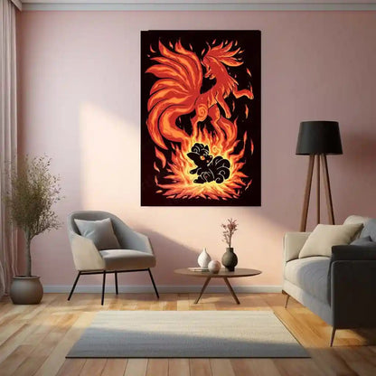 Anime Metal Poster | The Flame-Tailed Fox Within | Pokemon Evolution Spirit Metal Frame Inner Fire, Mystic Flames & Awakening Wall Art - TURTLEWINGS 