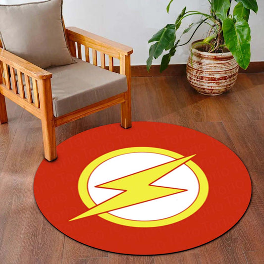 The Flash Logo Round Flat Rug | DC Superhero Floor Mat | Anti-Slip 3 mm Absorbent Circle Flat Rug for Bedroom, Gaming Room & Comic Fans