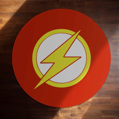The Flash Logo Round Flat Rug | DC Superhero Floor Mat | Anti-Slip 3 mm Absorbent Circle Flat Rug for Bedroom, Gaming Room & Comic Fans