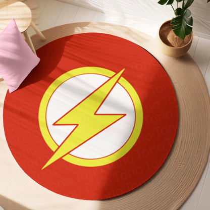 The Flash Logo Round Flat Rug | DC Superhero Floor Mat | Anti-Slip 3 mm Absorbent Circle Flat Rug for Bedroom, Gaming Room & Comic Fans