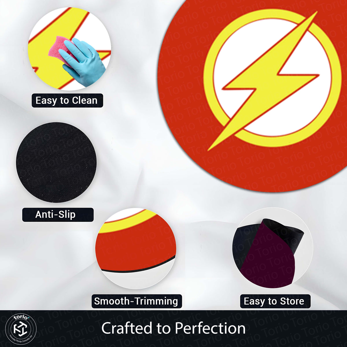 The Flash Logo Round Flat Rug | DC Superhero Floor Mat | Anti-Slip 3 mm Absorbent Circle Flat Rug for Bedroom, Gaming Room & Comic Fans