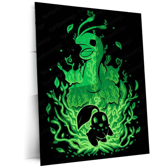 Anime Metal Poster | The Grass Flower Within | Pokemon Nature Evolution Metal Frame Growth, Renewal & Inner Bloom Wall Art - TURTLEWINGS 