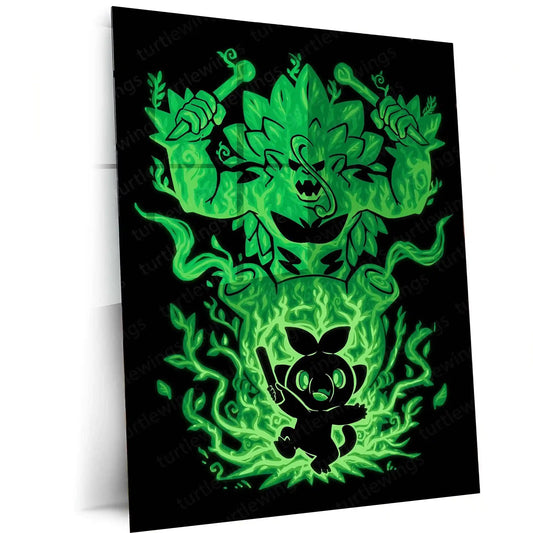 Anime Metal Poster | The Grass Gorilla Within | Pokemon Nature Awakening Metal Frame Primal Strength, Growth & Earthbound Power Wall Art - TURTLEWINGS 