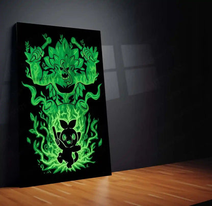Anime Metal Poster | The Grass Gorilla Within | Pokemon Nature Awakening Metal Frame Primal Strength, Growth & Earthbound Power Wall Art - TURTLEWINGS 