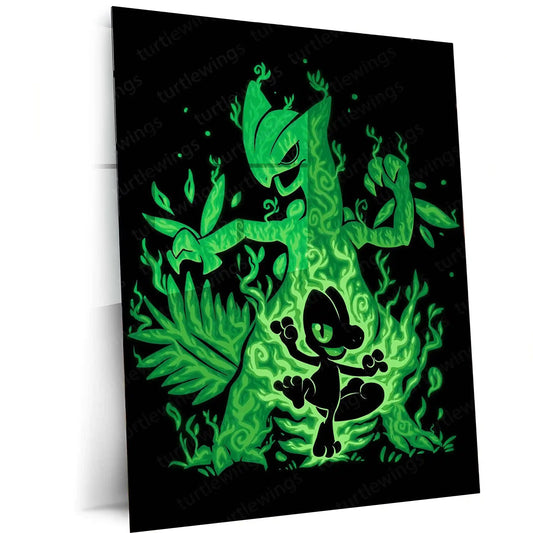 Anime Metal Poster | The Grass Lizard Within | Pokemon Nature Evolution Metal Frame Growth, Agility & Inner Awakening Wall Art - TURTLEWINGS 
