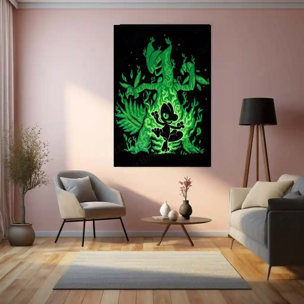 Anime Metal Poster | The Grass Lizard Within | Pokemon Nature Evolution Metal Frame Growth, Agility & Inner Awakening Wall Art - TURTLEWINGS 