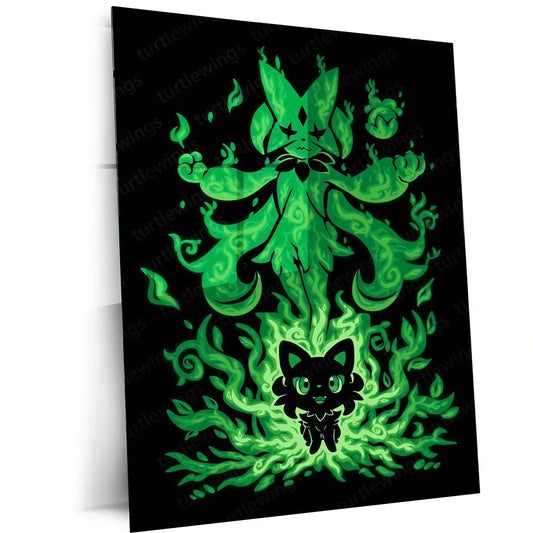 Anime Metal Poster | The Grass Magician Within | Pokemon Nature Awakening Metal Frame Growth, Wisdom & Elemental Mastery Wall Art - TURTLEWINGS 