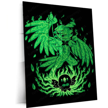 Anime Metal Poster | The Grass Owl Within | Pokemon Nature Awakening Metal Frame Wisdom, Growth & Silent Power Wall Art - TURTLEWINGS 
