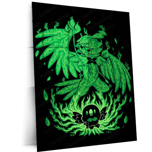 Anime Metal Poster | The Grass Owl Within | Pokemon Nature Awakening Metal Frame Wisdom, Growth & Silent Power Wall Art - TURTLEWINGS 
