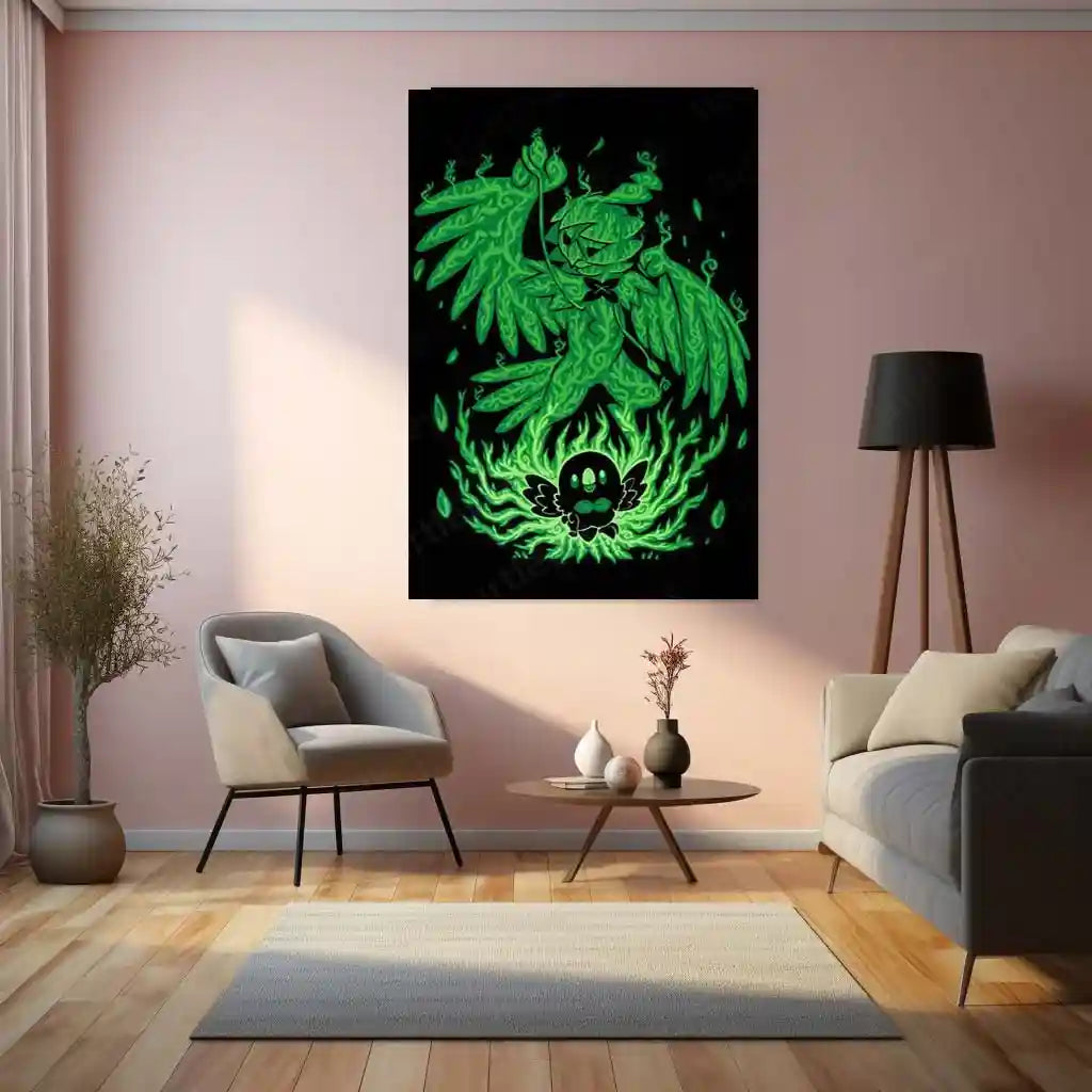 Anime Metal Poster | The Grass Owl Within | Pokemon Nature Awakening Metal Frame Wisdom, Growth & Silent Power Wall Art - TURTLEWINGS 