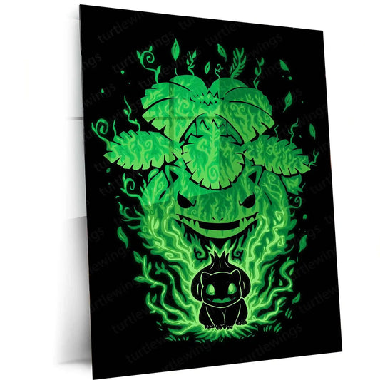 Anime Metal Poster | The Grass Saur Within | Pokemon Evolution Energy Metal Frame Growth, Nature & Inner Strength Wall Art - TURTLEWINGS 