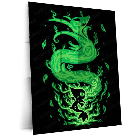 Anime Metal Poster | The Grass Snake Within | Pokemon Evolution Nature Metal Frame Growth, Elegance & Inner Awakening Wall Art - TURTLEWINGS 