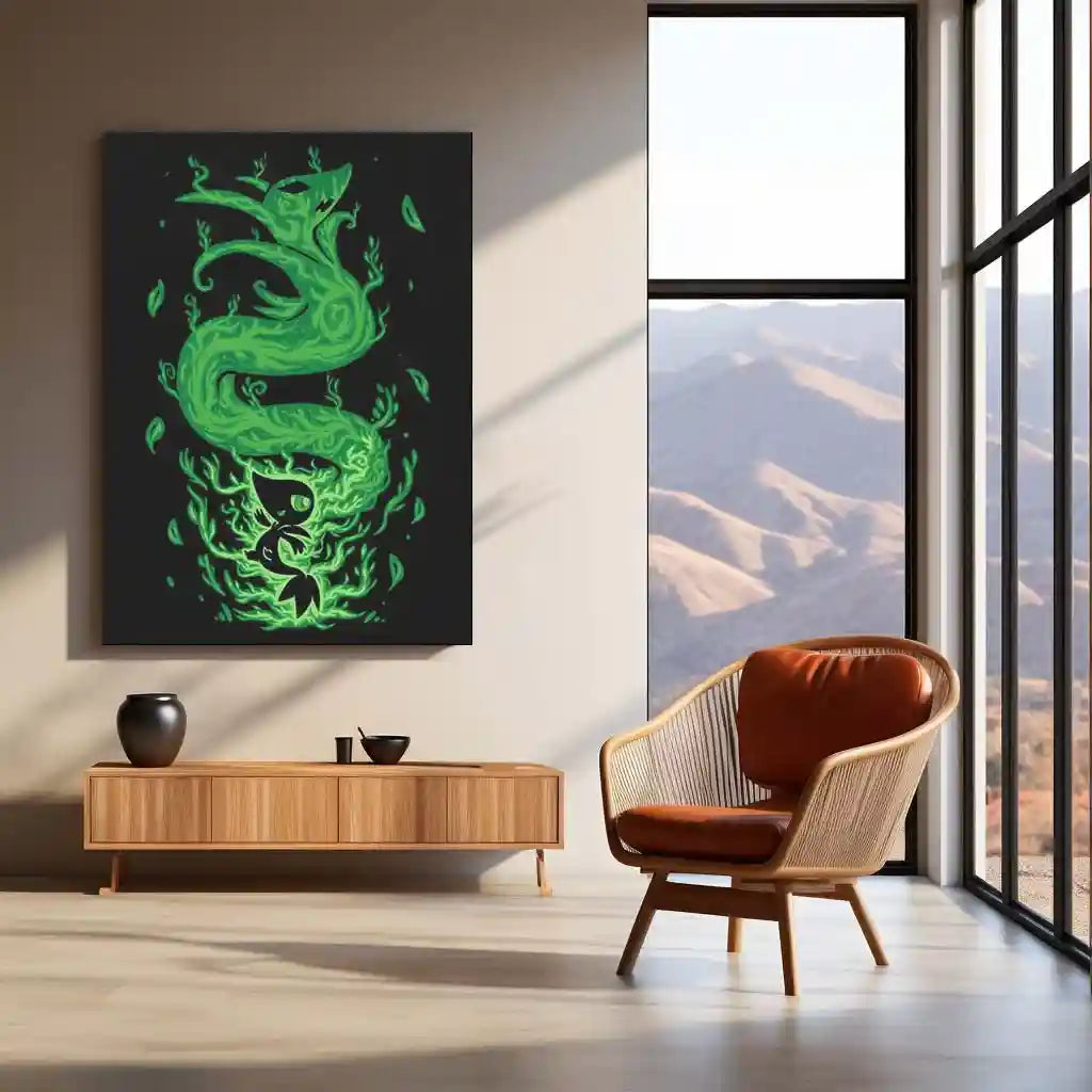 Anime Metal Poster | The Grass Snake Within | Pokemon Evolution Nature Metal Frame Growth, Elegance & Inner Awakening Wall Art - TURTLEWINGS 