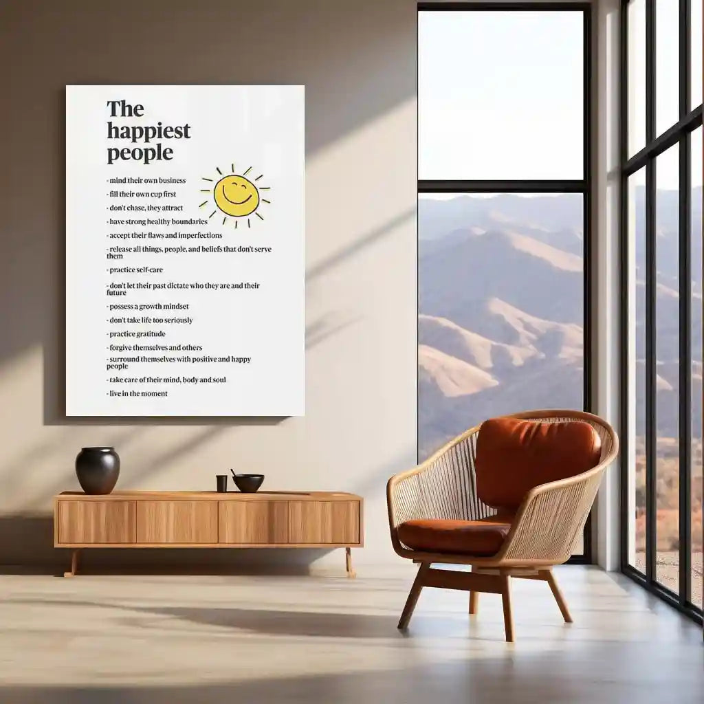 Quote Metal Poster | The Happiest People | Positive Mindset Inspiration Wall Art | Self-Growth Motivation Metal Frame - TURTLEWINGS