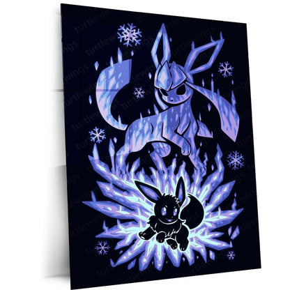 Anime Metal Poster | The Ice Evolution Within | Frozen Awakening Pokemon Metal Frame Inner Calm, Frost Power & Silent Strength Wall Art - TURTLEWINGS 