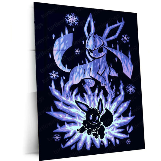 Anime Metal Poster | The Ice Evolution Within | Frozen Awakening Pokemon Metal Frame Inner Calm, Frost Power & Silent Strength Wall Art - TURTLEWINGS 