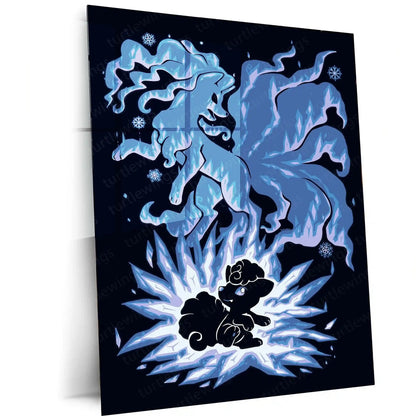 Anime Metal Poster | The Ice-Tailed Fox Within | Frozen Awakening Pokemon Metal Frame Inner Calm, Arctic Grace & Silent Evolution Wall Art - TURTLEWINGS 